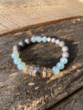 Load image into Gallery viewer, Silver Faceted Glass, Mother of Pearl &amp; Rhinestone Beaded Bracelet