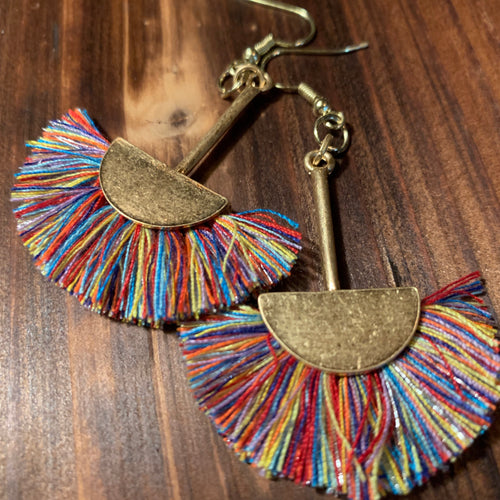 Multi-colored Half Moon Fringe Earrings