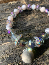 Load image into Gallery viewer, Silver Druzy Agate, Faceted Glass &amp; Rhinestone Beaded Bracelet