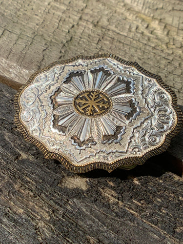 Private Collection Vintage Crumline Heavy Silver Plate on Jewelers Bronze Belt Buckle